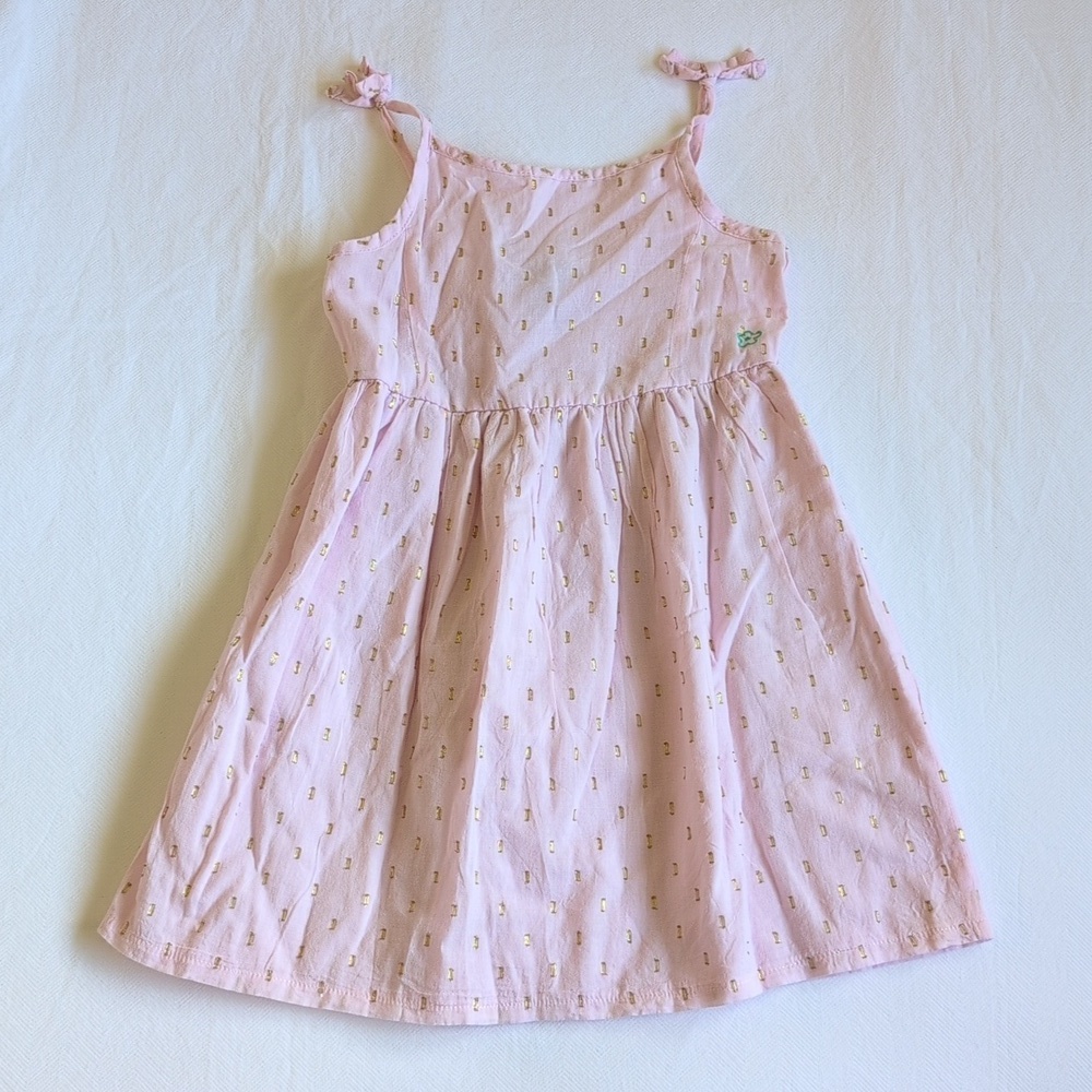 limited too pink & gold metallic clip dot lined cotton sundress size 4 girls